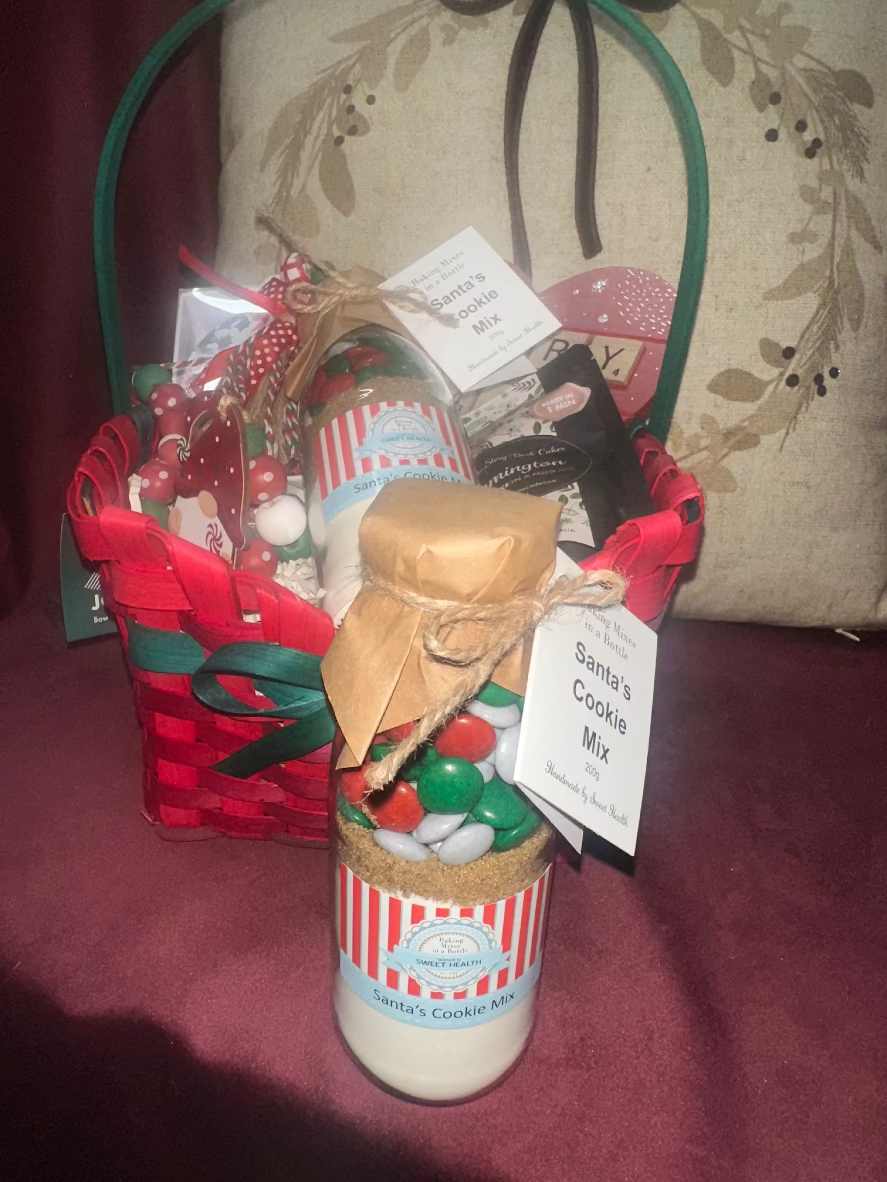 Christmas themed gift hamper with cookie mix